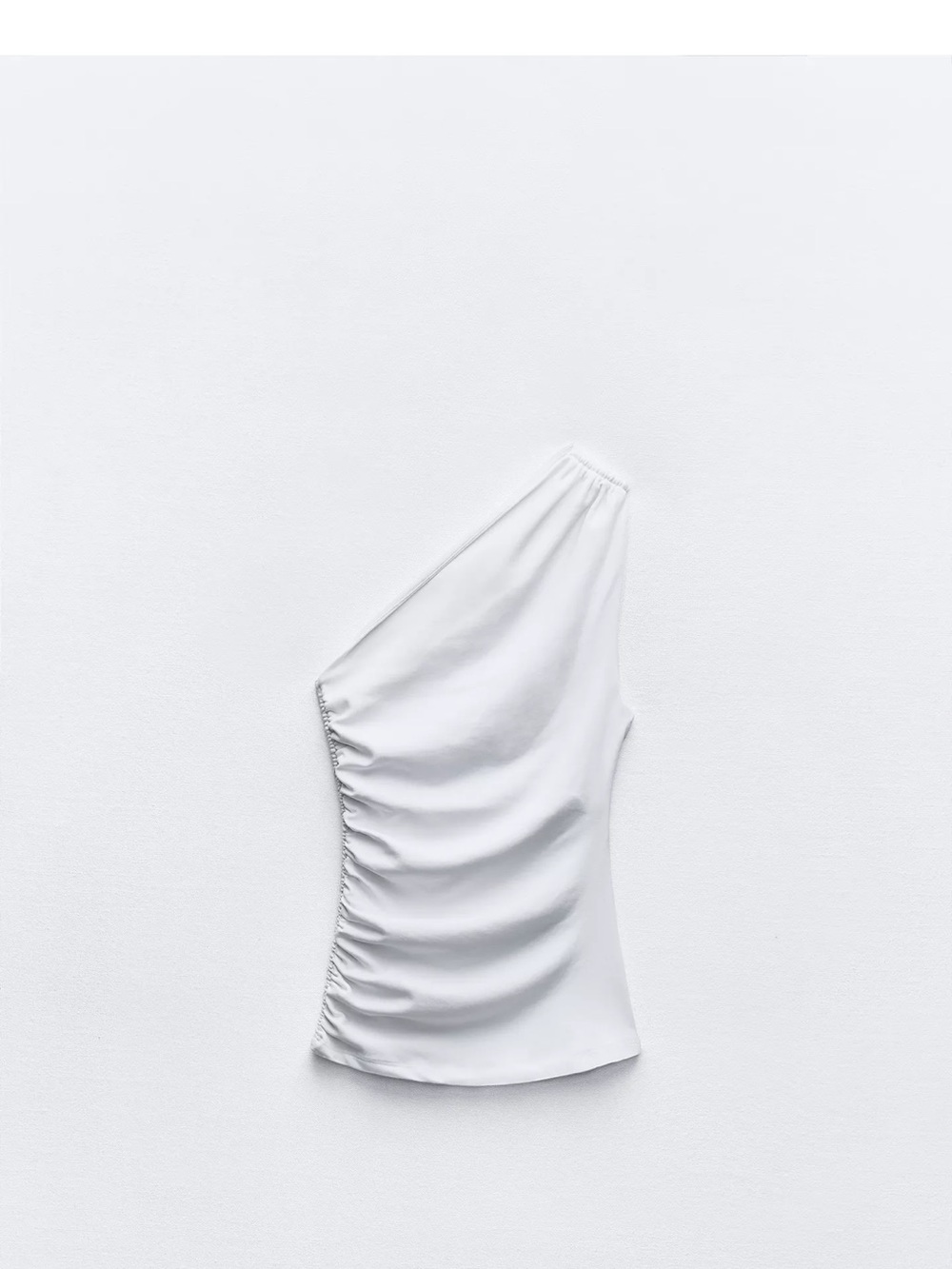 Zara White One-Shoulder Ruched Tank Top